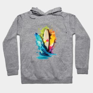 Vibrant Water Color Splash Surfboards Hoodie